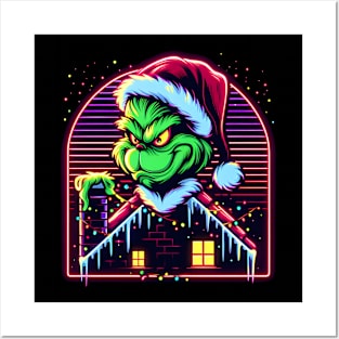 GRINCH CHRISTMAS RETRO 80'S VIBE CHIMNIE Posters and Art